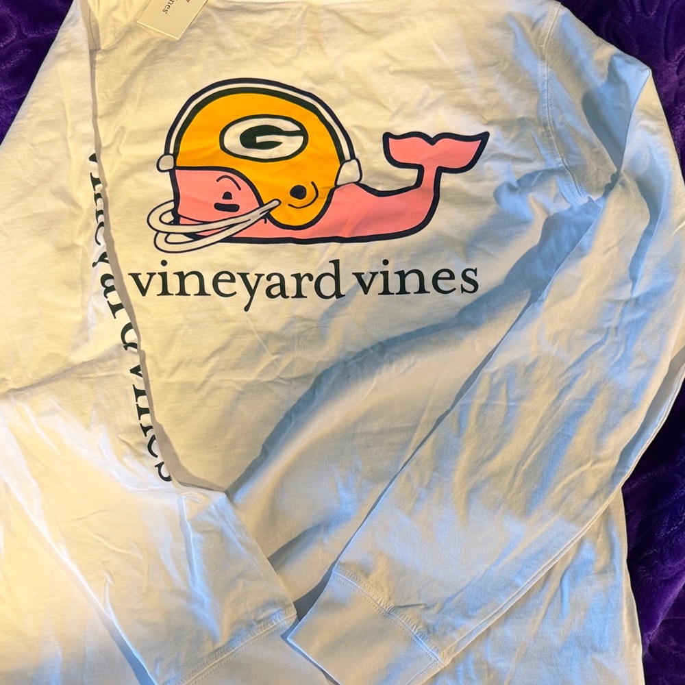 Vineyard Vines White Shirt with Pink Whale and Greenbay Packets Helmet